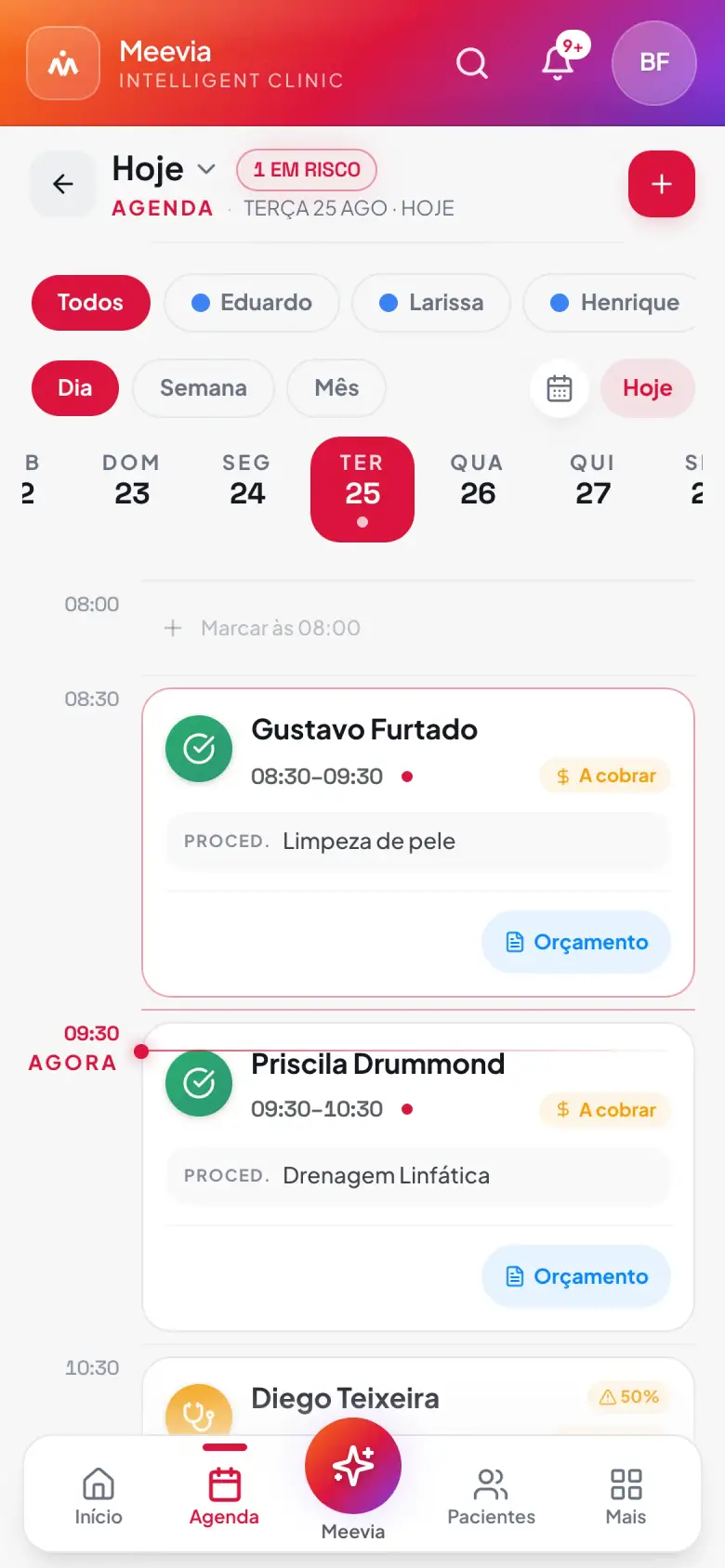 Tela de agenda do app Meevia no iPhone