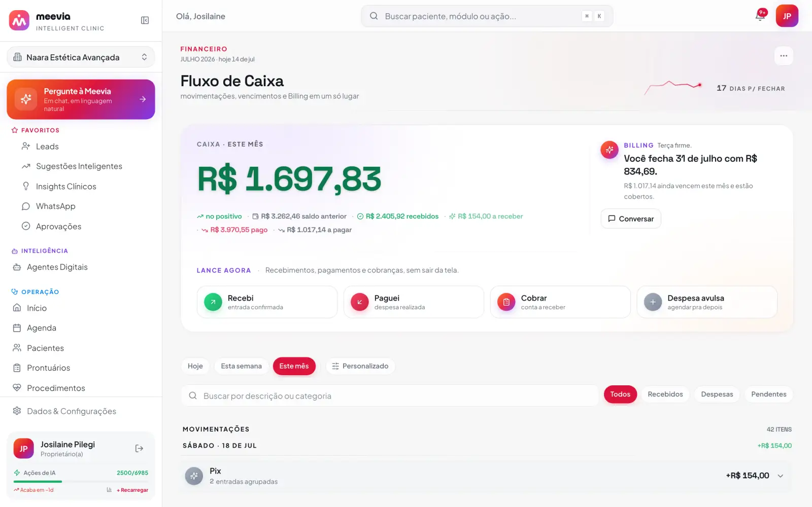 Fluxo de caixa que você navega no tempo